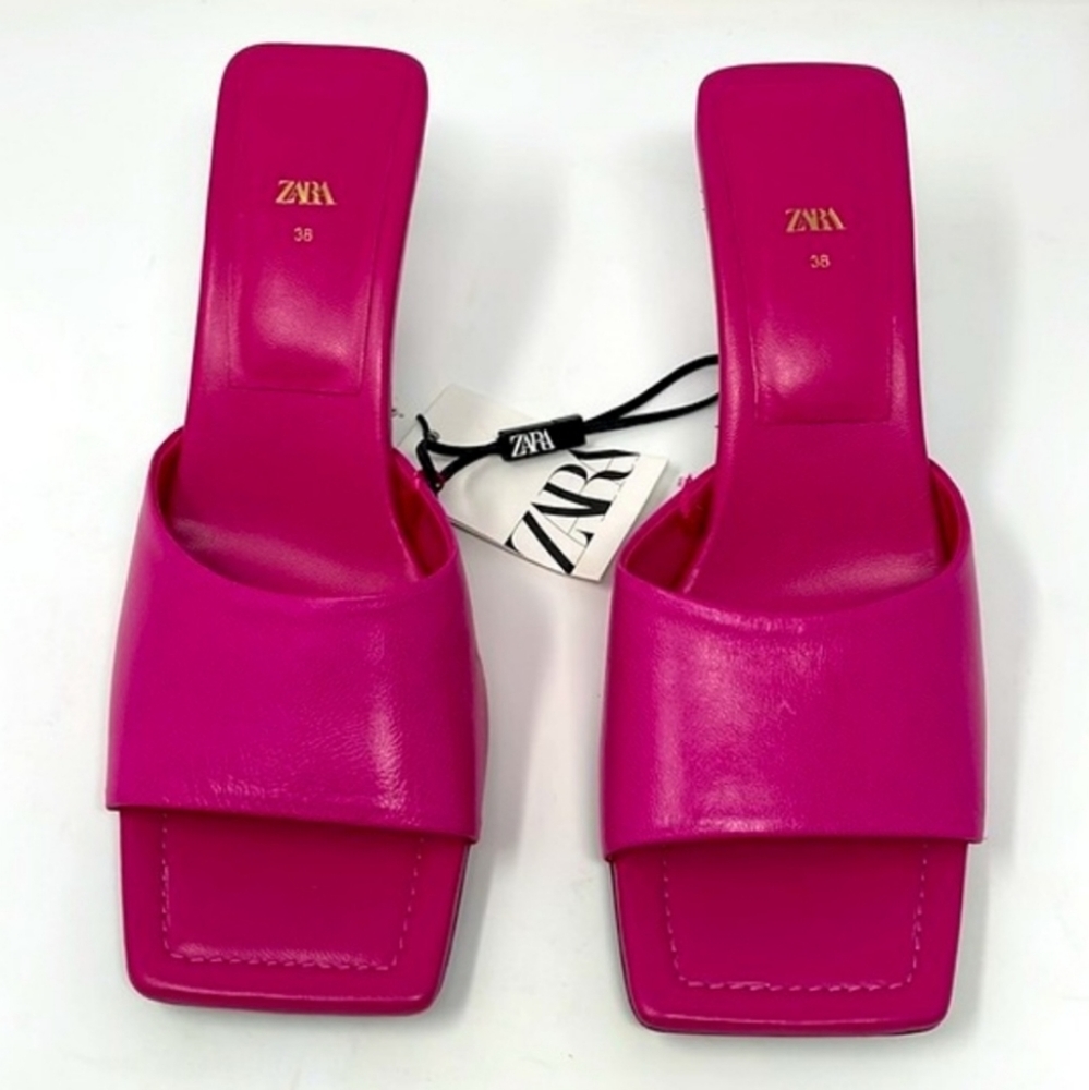 Zara pink square toe mules sandals